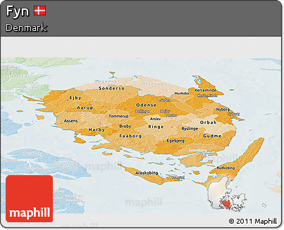 Political Shades Panoramic Map of Fyn, lighten