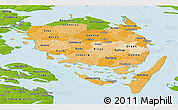 Political Shades Panoramic Map of Fyn, physical outside