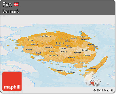Political Shades Panoramic Map of Fyn, single color outside