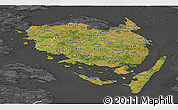 Satellite Panoramic Map of Fyn, darken, desaturated