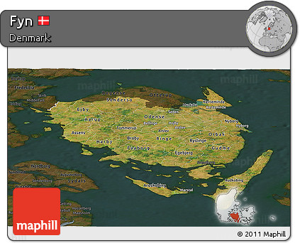 Satellite Panoramic Map of Fyn, darken