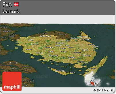 Satellite Panoramic Map of Fyn, darken