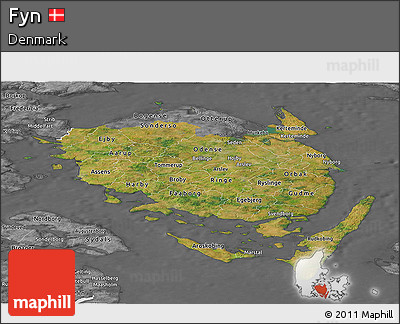 Satellite Panoramic Map of Fyn, desaturated
