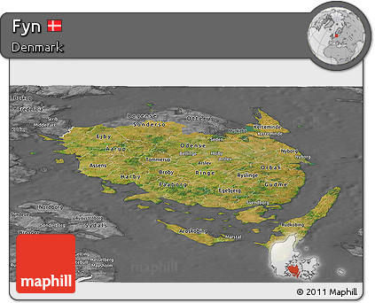 Satellite Panoramic Map of Fyn, desaturated