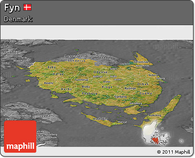 Satellite Panoramic Map of Fyn, desaturated