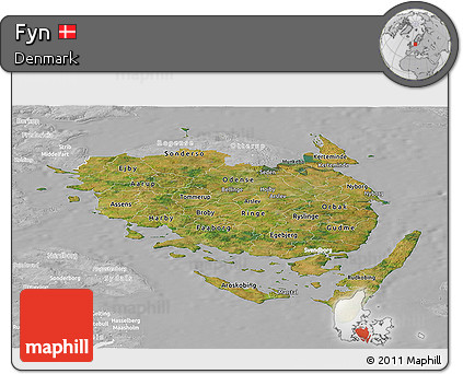 Satellite Panoramic Map of Fyn, lighten, desaturated
