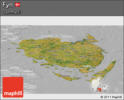 Satellite Panoramic Map of Fyn, lighten, desaturated