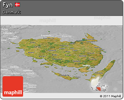 Satellite Panoramic Map of Fyn, lighten, desaturated