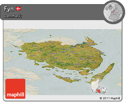Satellite Panoramic Map of Fyn, lighten