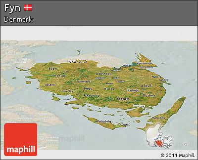 Satellite Panoramic Map of Fyn, lighten
