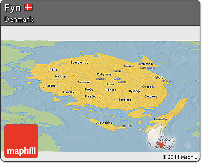 Savanna Style Panoramic Map of Fyn, single color outside