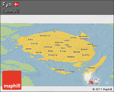 Savanna Style Panoramic Map of Fyn, single color outside