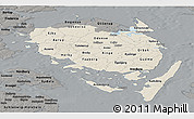 Shaded Relief Panoramic Map of Fyn, darken, semi-desaturated