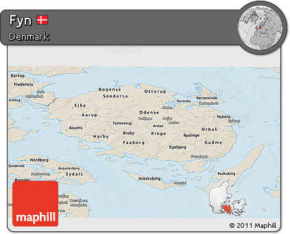 Shaded Relief Panoramic Map of Fyn