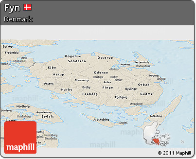 Shaded Relief Panoramic Map of Fyn