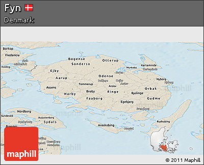 Shaded Relief Panoramic Map of Fyn