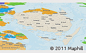 Shaded Relief Panoramic Map of Fyn, political outside