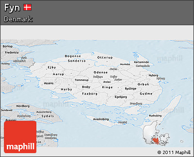 Silver Style Panoramic Map of Fyn