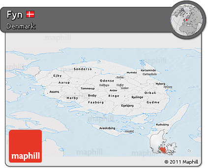 Silver Style Panoramic Map of Fyn, single color outside
