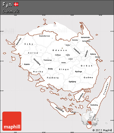 Classic Style Simple Map of Fyn, cropped outside