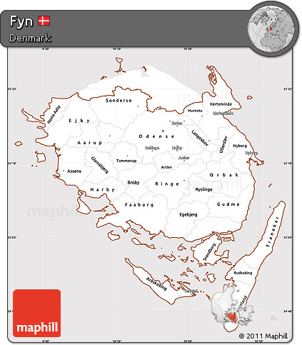 Classic Style Simple Map of Fyn, cropped outside