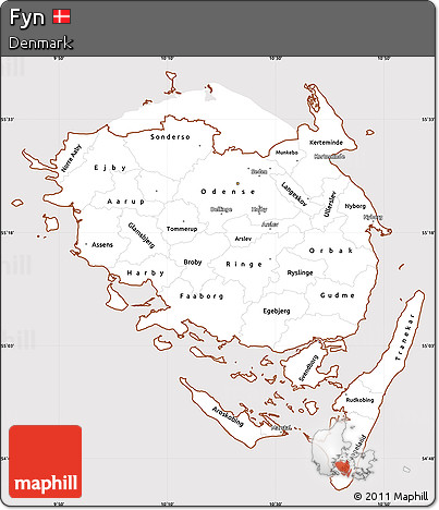 Classic Style Simple Map of Fyn, cropped outside