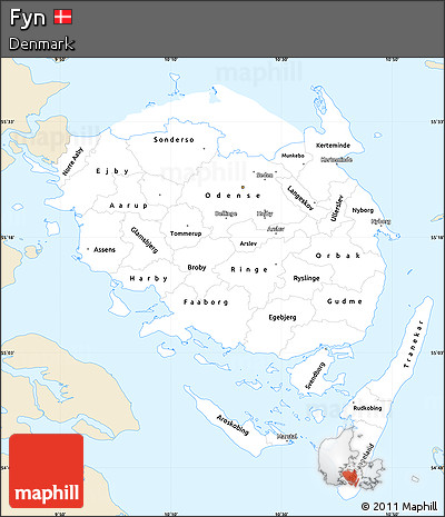 Classic Style Simple Map of Fyn, single color outside