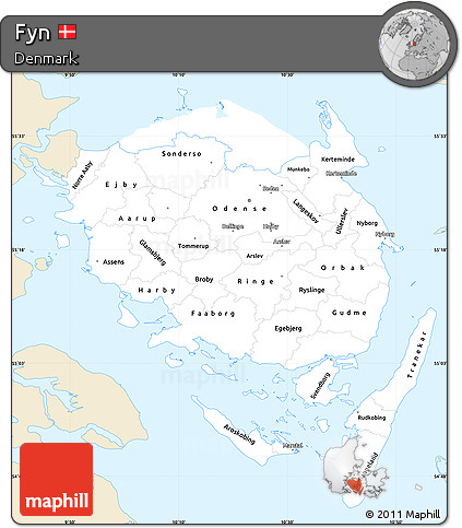 Classic Style Simple Map of Fyn, single color outside
