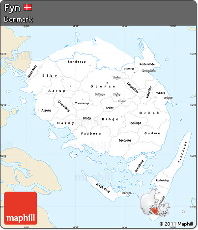 Classic Style Simple Map of Fyn, single color outside