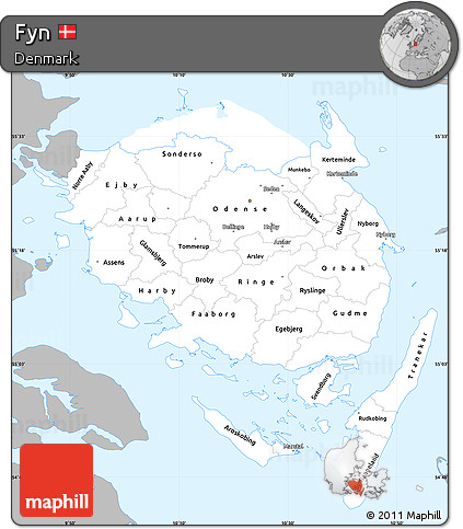 Gray Simple Map of Fyn, single color outside
