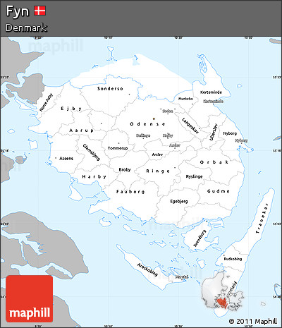 Gray Simple Map of Fyn, single color outside