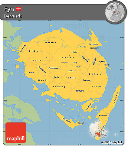 Savanna Style Simple Map of Fyn, single color outside
