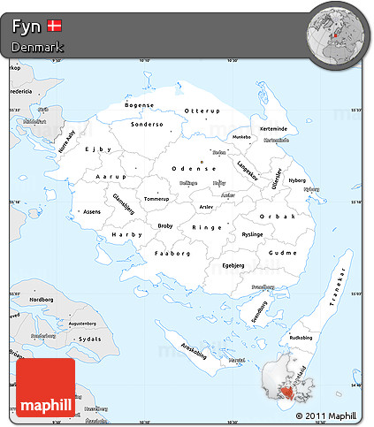 Silver Style Simple Map of Fyn