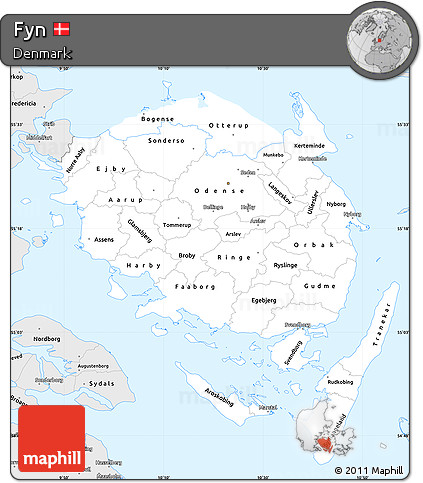 Silver Style Simple Map of Fyn