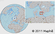 Gray Location Map of Ballerup, highlighted parent region, within the entire country, hill shading
