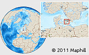 Shaded Relief Location Map of Greve, highlighted parent region, within the entire country