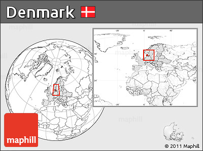 Blank Location Map of Denmark, highlighted continent, within the entire continent