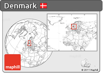 Blank Location Map of Denmark, highlighted continent, within the entire continent