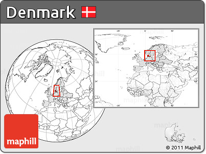 Blank Location Map of Denmark, highlighted continent, within the entire continent