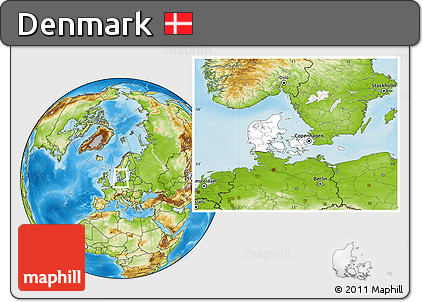 Blank Location Map of Denmark, physical outside