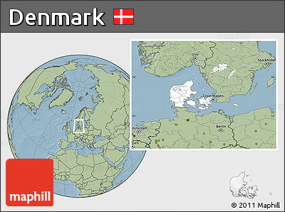Blank Location Map of Denmark, savanna style outside, hill shading outside