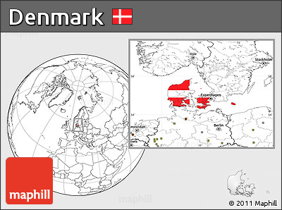 Flag Location Map of Denmark, blank outside