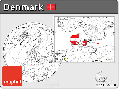 Flag Location Map of Denmark, blank outside