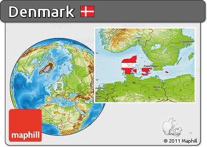Flag Location Map of Denmark, physical outside