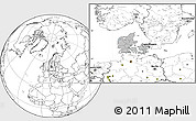 Gray Location Map of Denmark, blank outside, hill shading inside