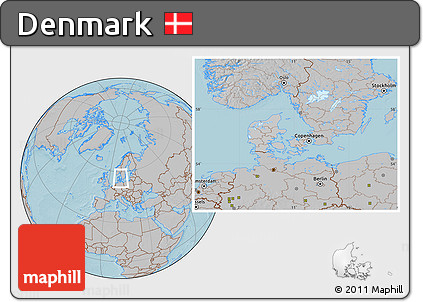 Gray Location Map of Denmark, hill shading outside