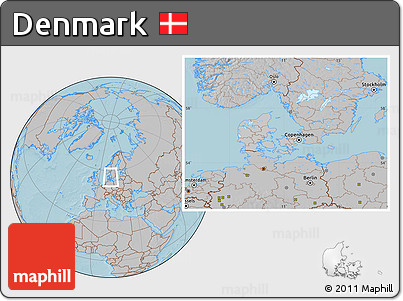 Gray Location Map of Denmark, hill shading outside