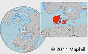Gray Location Map of Denmark, hill shading