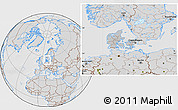 Gray Location Map of Denmark, lighten, desaturated, hill shading