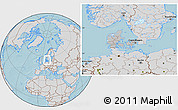 Gray Location Map of Denmark, lighten, desaturated, land only, hill shading